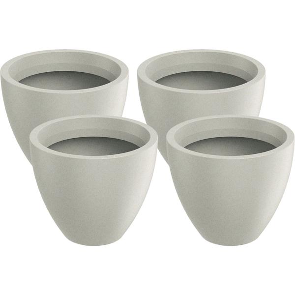 Set da 4 moderne fioriere rotonde Ø38 cm color sabbia, vasi da fiori 23L in plastica per interno ed esterno, resistenti al gelo e ai raggi UV, leggere