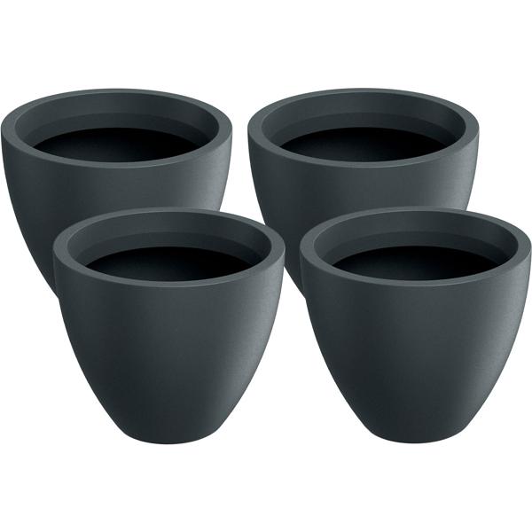 Lot de 4 pots de fleurs ronds 38 cm, graphite – Grand contenant pour plantes pour l’extérieur et l’intérieur – Look moderne & design raffiné pour jardin et terrasse