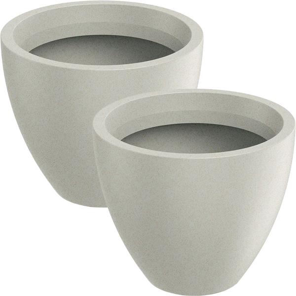 Set di 2 moderne fioriere rotonde Ø58 cm color sabbia, vasi per fiori da 86 L in plastica per interno & esterno, resistenti al gelo & ai raggi UV, leggeri