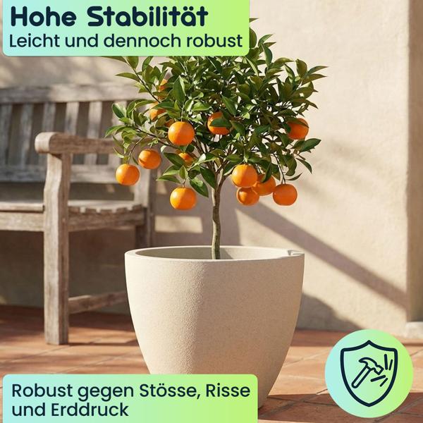 3er-Set Moderner Pflanzkübel Rund Ø58cm in Sand, Blumentopf 86L aus Kunststoff für Innen & Aussen, Frostsicher & UV-Beständig, Leichtgewicht