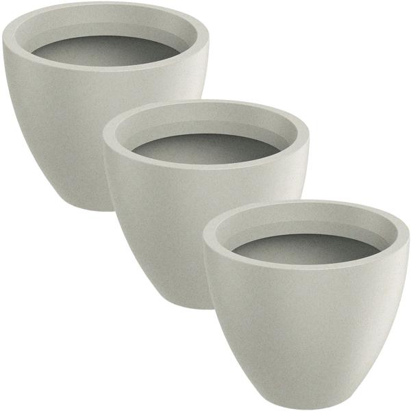 Lot de 3 bacs à plantes ronds modernes Ø58 cm sable, pots de fleur 86L en plastique pour intérieur & extérieur, résistant au gel & aux UV, léger