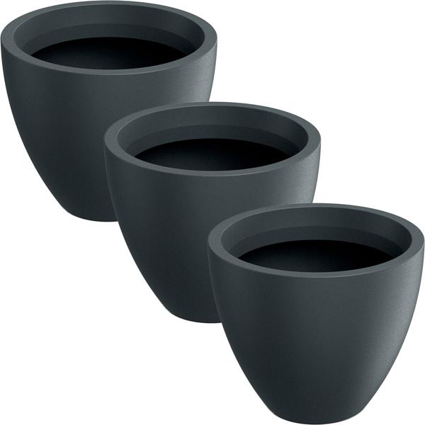Lot de 3 pots de fleurs ronds 58 cm, graphite – Grand contenant pour plantes pour l’extérieur et l’intérieur – Look moderne & design raffiné pour jardin et terrasse