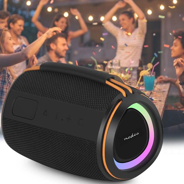 Haut-parleur Bluetooth 5.4 compact, 40 W – Enceinte musicale mobile sans fil, portable avec batterie pour l’extérieur et la maison, son puissant, noir/orange