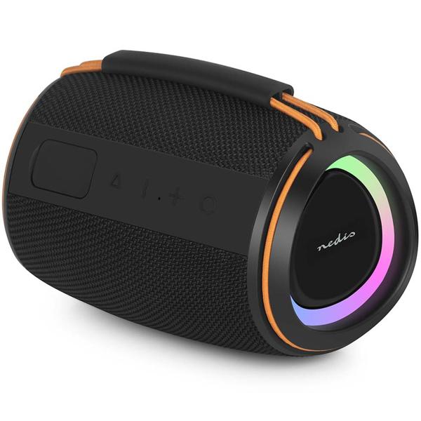 Haut-parleur Bluetooth 5.4 compact, 40 W – Enceinte musicale mobile sans fil, portable avec batterie pour l’extérieur et la maison, son puissant, noir/orange
