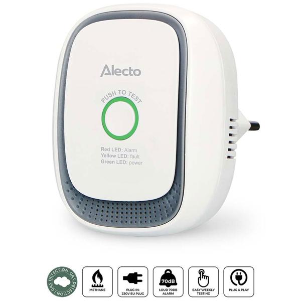 Gas alarm for wall socket – methane & natural gas detector with 70 dB alarm & LED ring – EN50194 certified – gas warning device for kitchen, boiler & heating