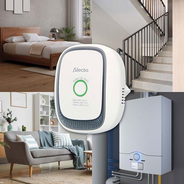 Gas alarm for wall socket – methane & natural gas detector with 70 dB alarm & LED ring – EN50194 certified – gas warning device for kitchen, boiler & heating
