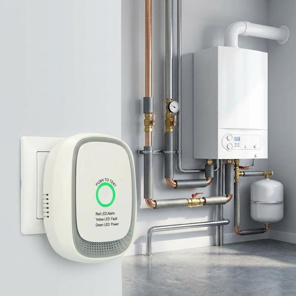 Gas alarm for wall socket – methane & natural gas detector with 70 dB alarm & LED ring – EN50194 certified – gas warning device for kitchen, boiler & heating