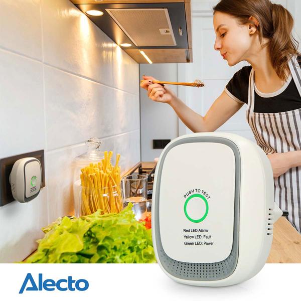 Gas alarm for wall socket – methane & natural gas detector with 70 dB alarm & LED ring – EN50194 certified – gas warning device for kitchen, boiler & heating