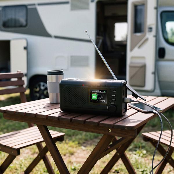 Reliable solar crank radio DAB+ FM emergency radio with power bank, torch & Bluetooth: robust outdoor radio for camping & crises