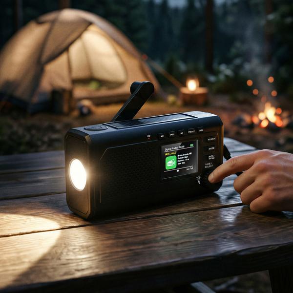 Reliable solar crank radio DAB+ FM emergency radio with power bank, torch & Bluetooth: robust outdoor radio for camping & crises