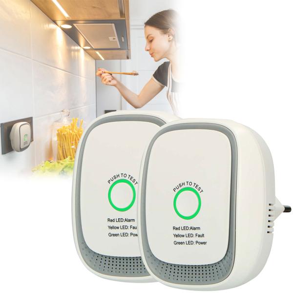 Set di 2 rilevatori di gas per presa – rilevatore di metano e gas naturale con allarme da 70 dB e anello LED – certificato EN50194 – avvisatore gas per cucina, caldaia e riscaldamento