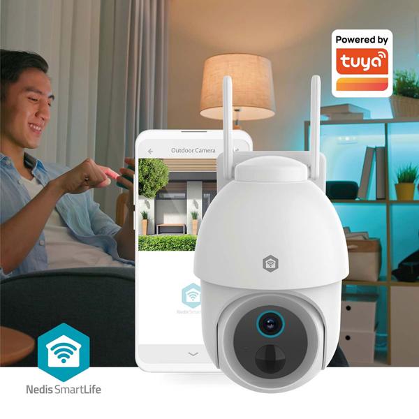 Caméra Wi‑Fi 4K d’extérieur avec batterie et option solaire, PTZ 355° orientable, vision nocturne couleur, projecteur, sirène, IP65 étanche & compatible Alexa/Google