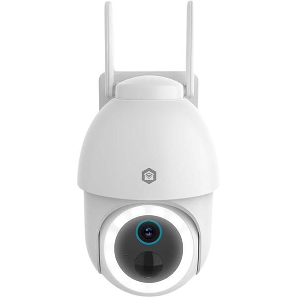 Caméra Wi‑Fi 4K d’extérieur avec batterie et option solaire, PTZ 355° orientable, vision nocturne couleur, projecteur, sirène, IP65 étanche & compatible Alexa/Google