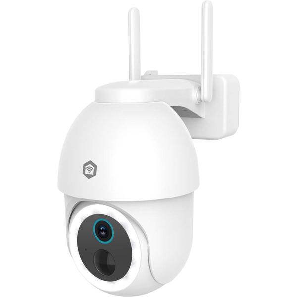 Caméra Wi‑Fi 4K d’extérieur avec batterie et option solaire, PTZ 355° orientable, vision nocturne couleur, projecteur, sirène, IP65 étanche & compatible Alexa/Google