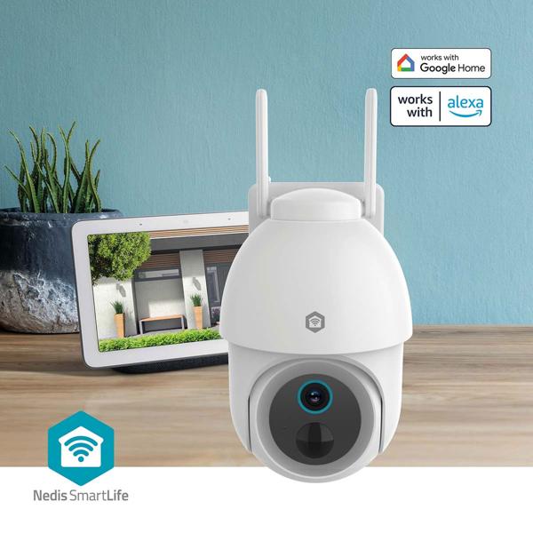 Caméra Wi‑Fi 4K d’extérieur avec batterie et option solaire, PTZ 355° orientable, vision nocturne couleur, projecteur, sirène, IP65 étanche & compatible Alexa/Google