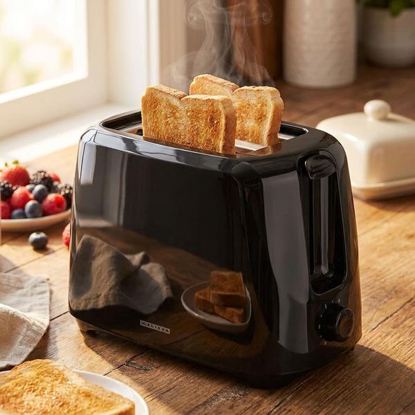2-slot toaster in black – Modern 700 W design toaster with 6 browning levels, crumb tray & cancel function – Incl. cable storage