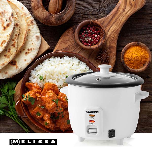 Rice cooker 0.6 L with steamer insert 300 W – non‑stick inner pot, glass lid & keep‑warm function – incl. measuring cup & spoon