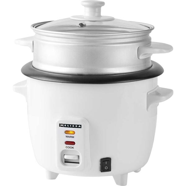 Rice cooker 0.6 L with steamer insert 300 W – non‑stick inner pot, glass lid & keep‑warm function – incl. measuring cup & spoon
