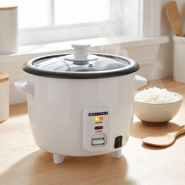 Rice cooker 0.6 L with steamer insert 300 W – non‑stick inner pot, glass lid & keep‑warm function – incl. measuring cup & spoon