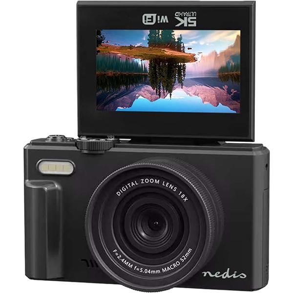 Digital 4K photo camera – professional vlogging camera with WiFi, flip screen & 75 MP, compact vlog camera for holidays & YouTube, black