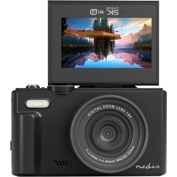 Digital 4K photo camera – professional vlogging camera with WiFi, flip screen & 75 MP, compact vlog camera for holidays & YouTube, black