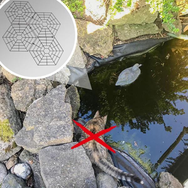 Reliable heron and cat protection for garden ponds: set of 20 floating hexagonal pond protection grids