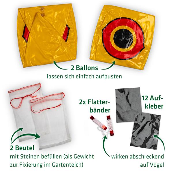 Vogelschreck Ballon 2er-Set: Effektive Vogelabwehr & Reiherabwehr für Garten, Teich, Balkon & Baum – Flexibler Schutz