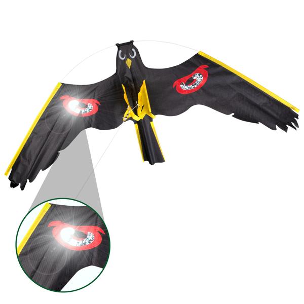 Set cerf-volant répulsif oiseaux : grand épouvantail volant avec mât télescopique robuste en fibre de verre de 9 m pour jardins, champs et étangs à poissons