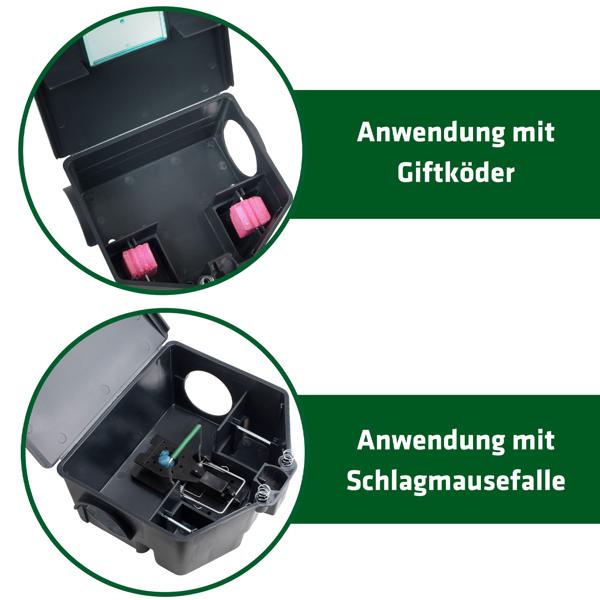 Sichere Köderbox: Abschliessbare Köderstation für Mäuse & Ratten. Robuste Fallenbox aus Kunststoff mit Sichtfenster - Hygienisch 