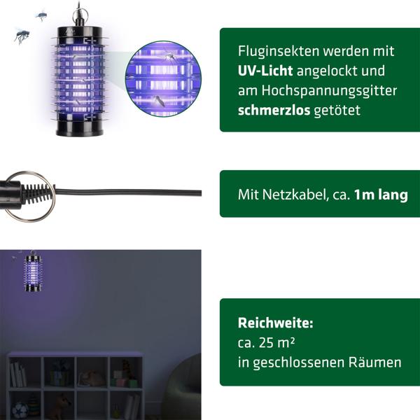 Effektive UV LED Mückenlampe & Fliegenfalle fürs Zimmer 25m² - Kompakte elektrische Insektenfalle für die Wohnung