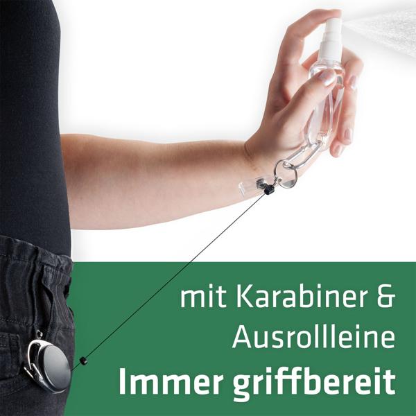 Wespenabwehr Sprühflasche 3er Set mit Karabiner & 65cm Abrollclip - Natürliche Wespenvertreibung ohne Chemie mit Wasser für unterwegs
