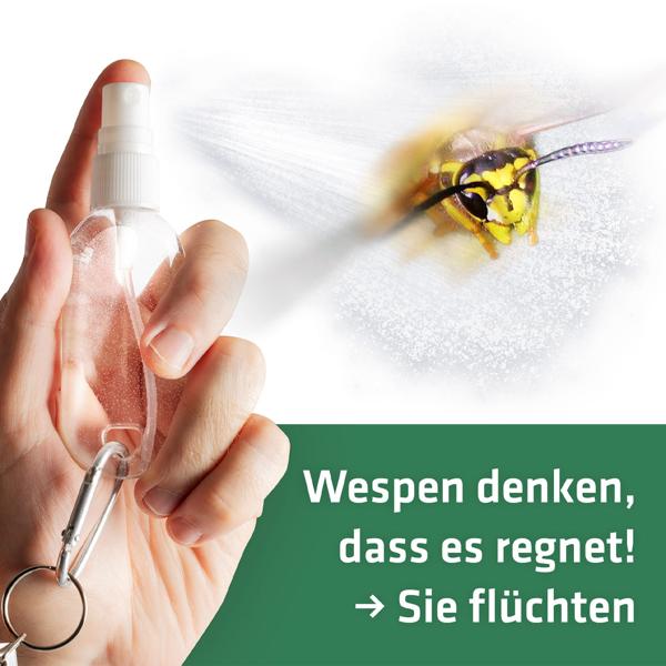 Wespenabwehr Sprühflasche 3er Set mit Karabiner & 65cm Abrollclip - Natürliche Wespenvertreibung ohne Chemie mit Wasser für unterwegs
