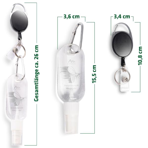 Wespenabwehr Sprühflasche 3er Set mit Karabiner & 65cm Abrollclip - Natürliche Wespenvertreibung ohne Chemie mit Wasser für unterwegs