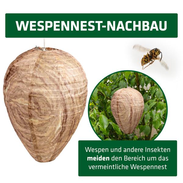 Wespennest Attrappe 2er-Set aus stabilem Polyester - Natürliche Wespenabwehr ohne Chemie für Vordach, Terrasse, Carport und Pergola - Wespenschreck