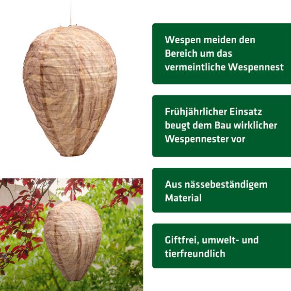 Wespennest Attrappe 2er-Set aus stabilem Polyester - Natürliche Wespenabwehr ohne Chemie für Vordach, Terrasse, Carport und Pergola - Wespenschreck