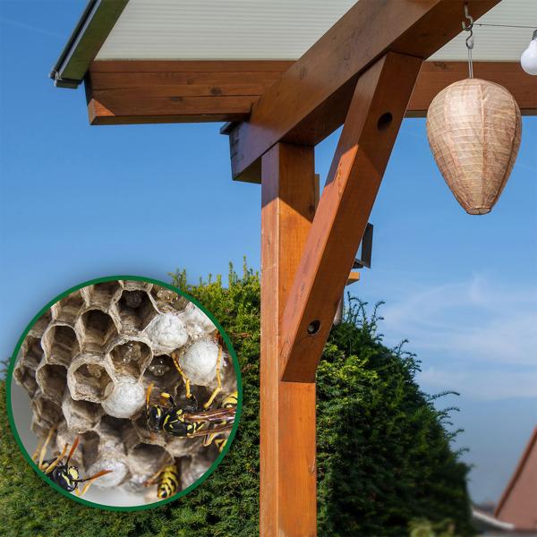 Wasp nest decoy set of 2 made of robust polyester – natural wasp control without chemicals for porch roof, terrace, carport and pergola – wasp deterrent
