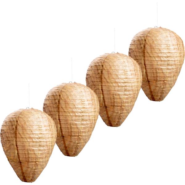 Set de 4 faux nids de guêpes en papier – protection naturelle contre les guêpes sans produits chimiques pour avant-toit, terrasse, carport et pergola – effaroucheur guêpes