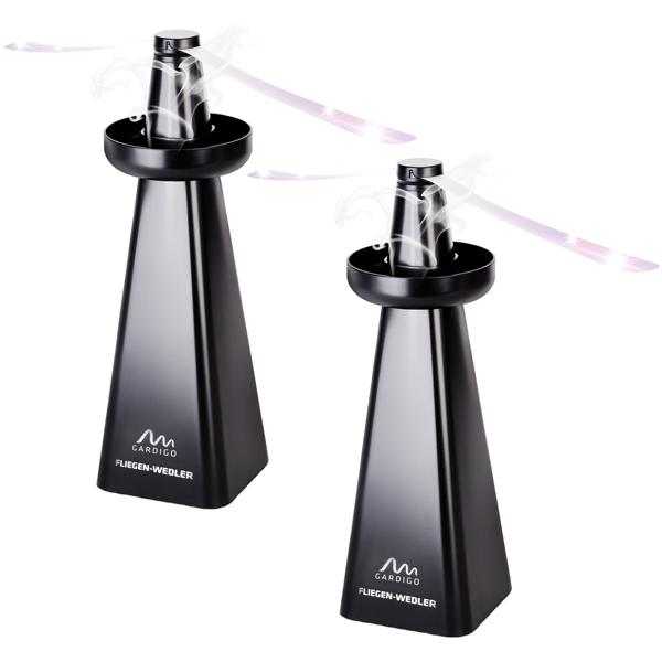 Lot de 2 chasse-mouches avec coupelle parfum guêpes – ventilateur chasse-insectes à piles pour table à manger & extérieur – à poser ou à suspendre avec crochet