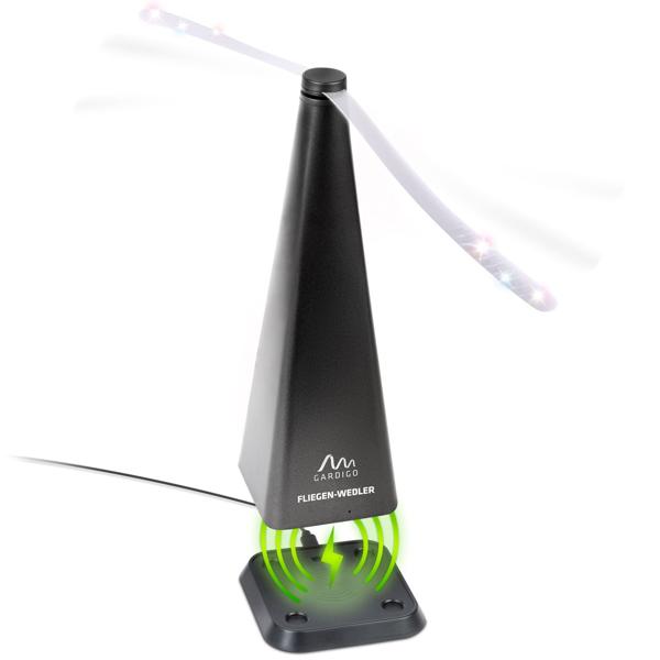 Chasse-mouches avec station de charge à induction – répulsif insectes à batterie pour table à manger et montage au plafond – chasse-mouches avec fonction de fonctionnement continu