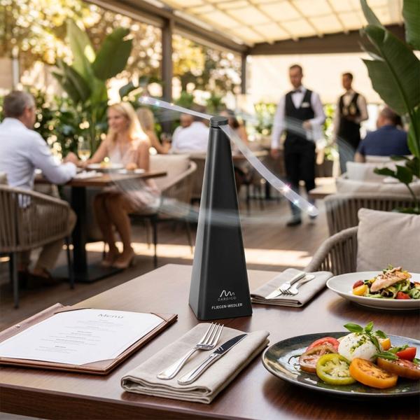 Chasse-mouches avec station de charge à induction – répulsif insectes à batterie pour table à manger et montage au plafond – chasse-mouches avec fonction de fonctionnement continu