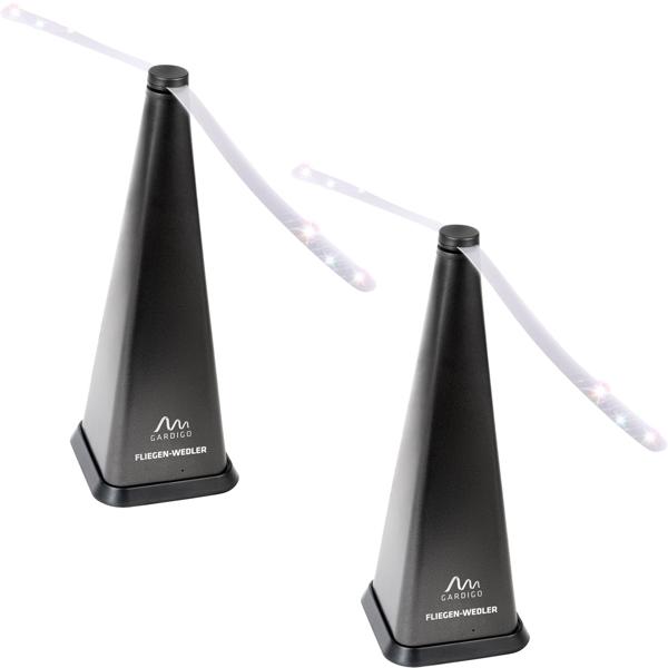 Lot de 2 chasse-mouches avec station de charge à induction – balayeur d’insectes sur batterie pour table à manger et montage au plafond – répulsif pour mouches avec fonction de fonctionnement continu