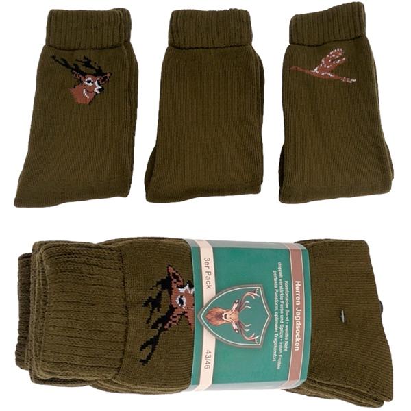 Lot de 3 chaussettes de chasse de haute qualité, kaki, taille 39/42 – avec motif cerf, motif canard et modèle uni – chaussettes respirantes et confortables pour la chasse et l’outdoor