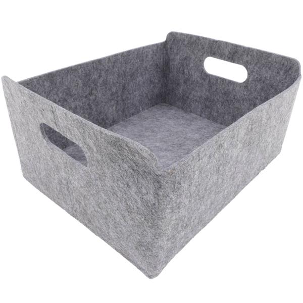 Grey felt storage basket – practical organiser with sturdy handles – versatile storage box for shelves & cupboards – 25x31x15 cm