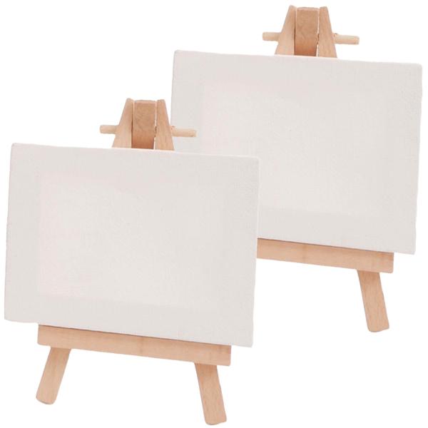 Set da 2 mini cavalletti in legno incl. tela (7 x 9 cm) – Set perfetto per opere creative, decorazioni da tavolo, biglietti di matrimonio o piccoli progetti di bricolage fai-da-te a casa