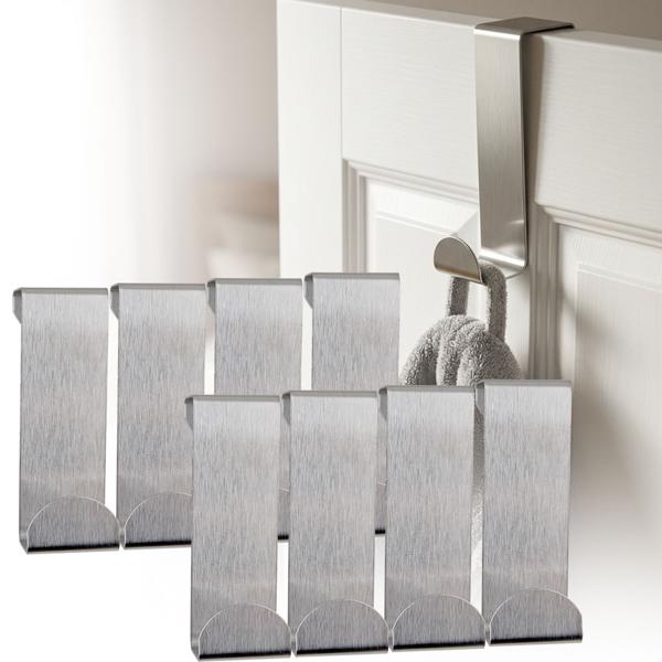 Stainless steel door hooks, pack of 8 – over-the-door rack without drilling, robust clothes hooks for door rebates up to 1.9 cm, for bathroom, bedroom & cabinets