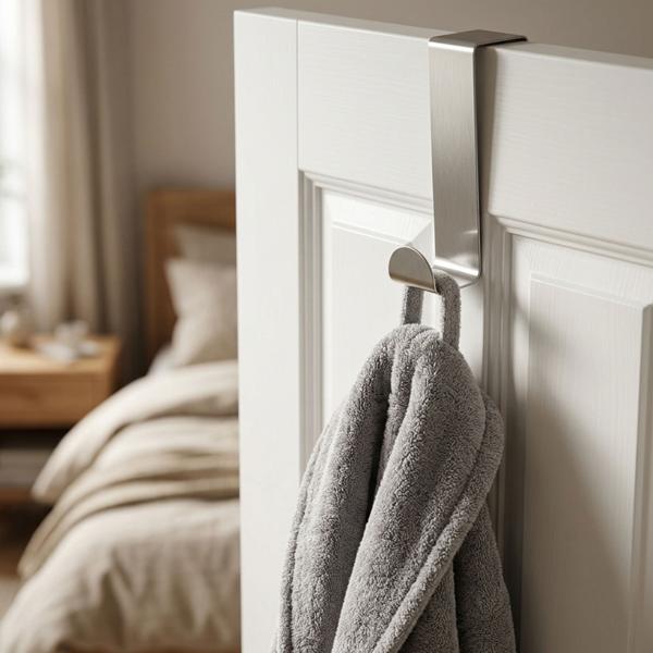 Stainless steel door hooks, pack of 8 – over-the-door rack without drilling, robust clothes hooks for door rebates up to 1.9 cm, for bathroom, bedroom & cabinets