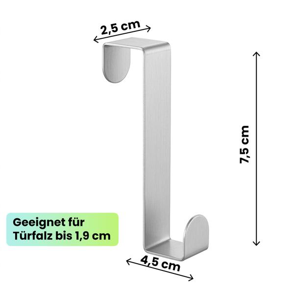 Türhaken Edelstahl 8er Pack - Türgarderobe ohne Bohren zum Einhängen, robuste Kleiderhaken für Türfalz bis 1,9 cm, für Bad, Schlafzimmer & Schränke