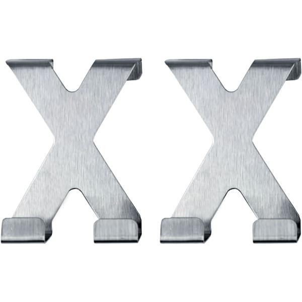 Crochet de porte double en X en inox – lot de 2 crochets de porte sans perçage, 5 x 6,5 cm chacun, crochets porte-manteaux robustes pour salle de bain, chambre et portes d’armoire