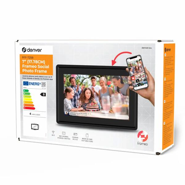 Cadre photo 7“ WLAN brillant avec écran tactile IPS : cadre d’images numérique smart 8 Go eMMC – partage en direct de photos et vidéos via app