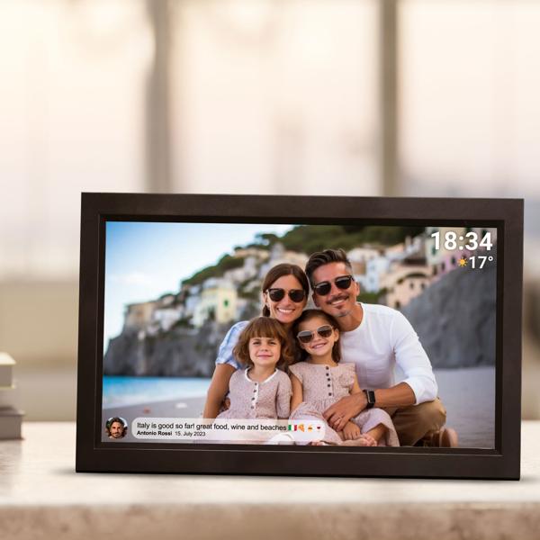 Cadre photo numérique interactif avec Wi‑Fi, noir – Grand cadre Full HD 15,6“ comme idée cadeau intelligente pour les grands-parents et toute la famille